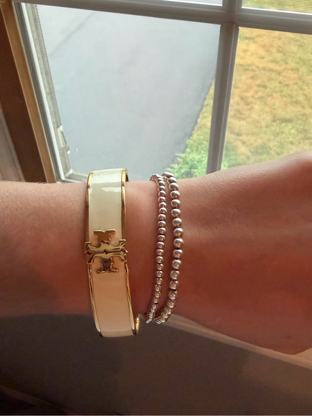 Tory Burch Kira White + Gold Bangle